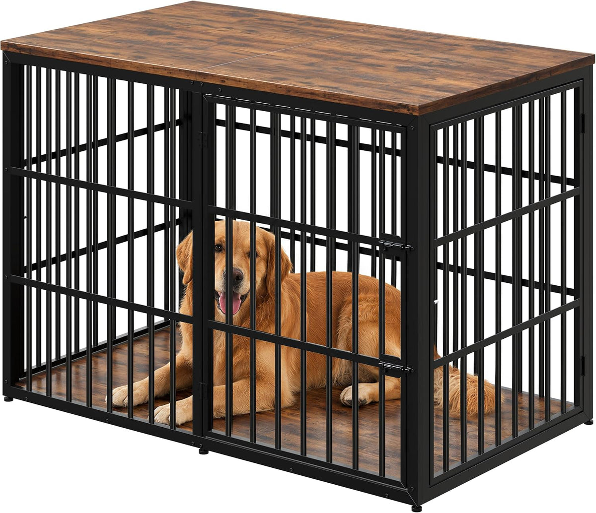 Lyromix 48'' XXL Dog Crate Furniture with 3 Doors for Large Dogs – Essentials for Dogs - Brown / 53.9"L x 31.9"W x 37.2"H