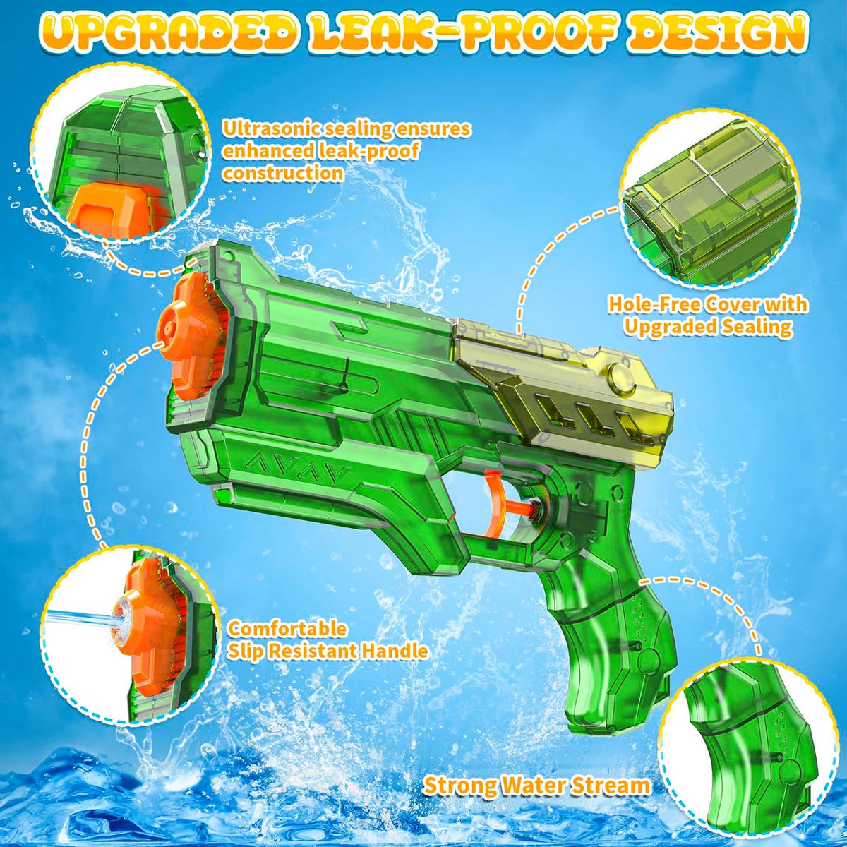 Water Gun Squirter for Kids Squirt Gun 2 Pack – Fun for Kids & Family - Large 2 Pack: Brown + Green - image 3