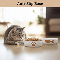 Ceramic Cat Bowls Whisker Friendly - Ceramic Cat Bowl Set of 2 Cute Designs with Anti-Slip Bases - Dishwasher & Microwave Safe Food and Water Bowls for Cats - Dishes for Cats - Kitten Food Bowl Set