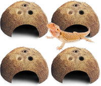 PINVNBY 2 PCS Natural Coconut Reptile Hideouts Lizard Coco Hut Hermit - Natural Surface / 4 PCS