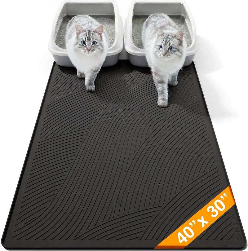 Cat Litter Box Mat, L Large Size 34 x 22 in, Water Proof - Dark Gray / 40"L x 30"W