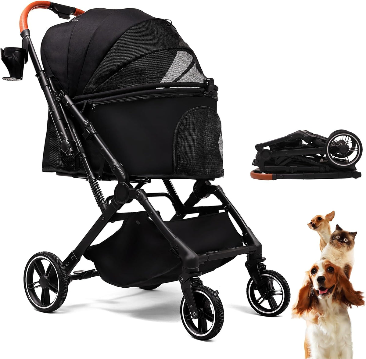 Bicystar Foldable Dog Stroller for Small Medium Dogs & Cats - Black