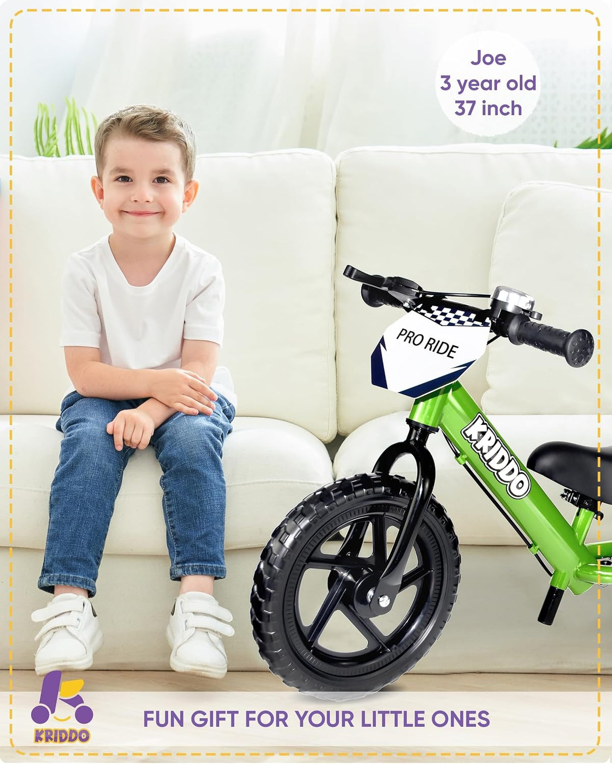 KRIDDO Pro toddler balance bike with hand brake, kickstand and thick tires - view 15