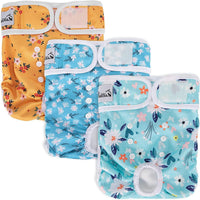 SlowTon Reusable Dog Diapers Female, Washable Doggy Diapers - Medium (14''-19''Waist) / B.Flora