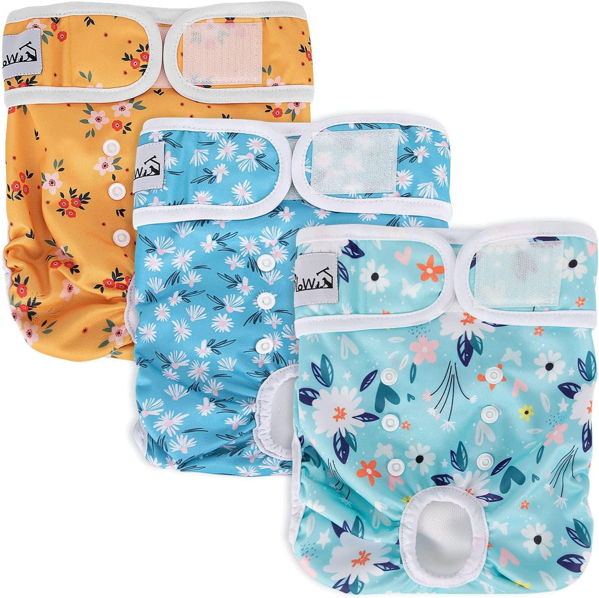 SlowTon Reusable Dog Diapers Female, Washable Doggy Diapers - Medium (14''-19''Waist) / B.Flora