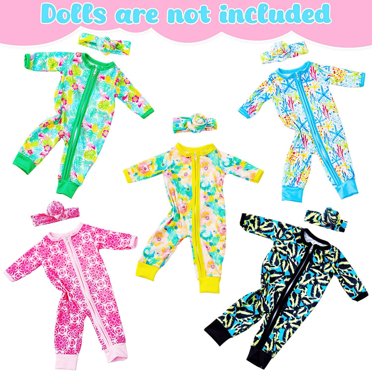 Unicorn Element 5 doll jumpsuits with headbands for 14-18 inch dolls - view 3