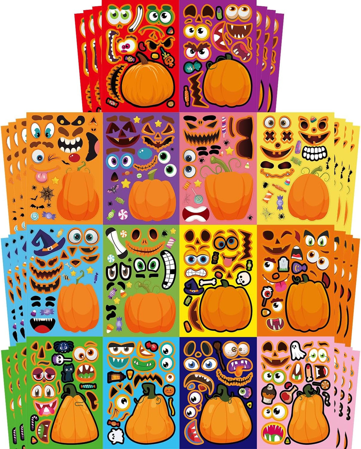 Aowplc 56 Halloween Pumpkin Make-a-Face Sticker Sheets for Kids - Pumpkin