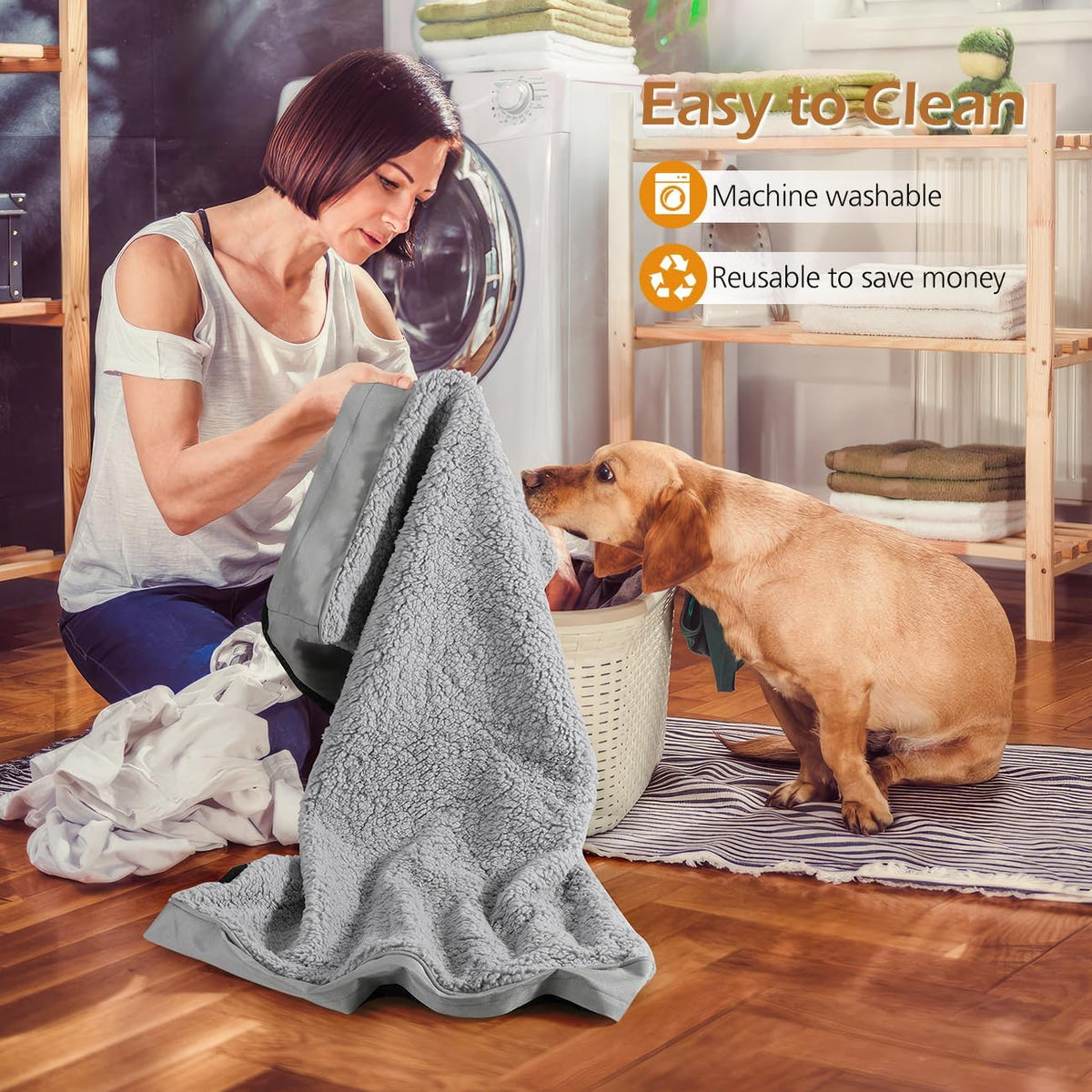 Waterproof Dog Bed Covers Replacement, Cover Only - 44"Lx32"Wx3"H / Grey (With Plush) - image 3