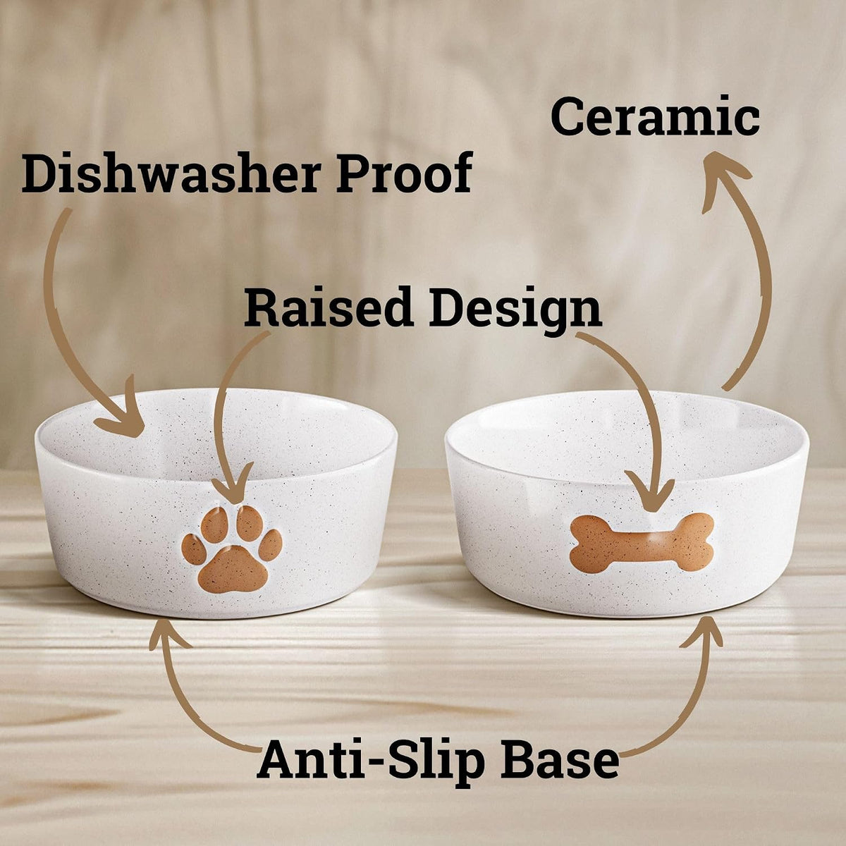 Ceramic Dog Bowl Set of 2 with Anti-Skid Base, 5.5"W x 2"H - Small 5.5" / Brown - image 3