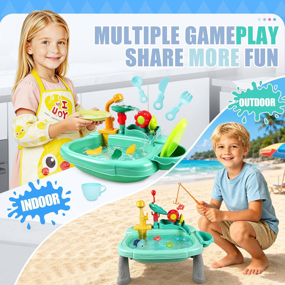 STBEIMEIMY mini water table for toddlers with running faucet, water wheel and floating toys - view 3