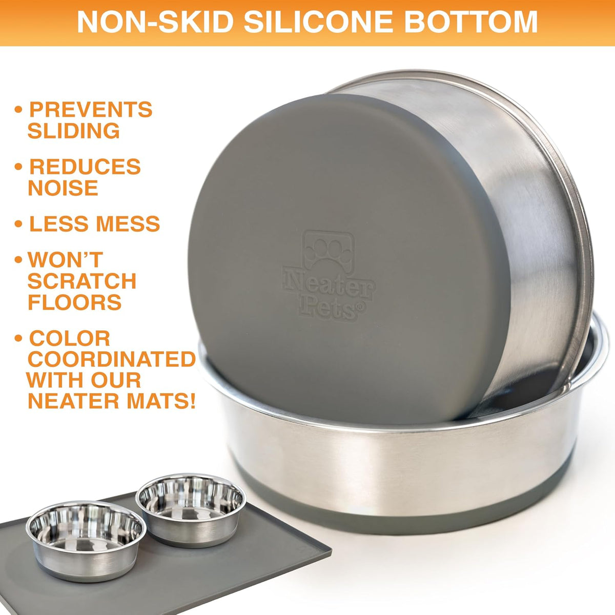 Neater Pet Brands Stainless Steel Dog Bowls with Non-Slip Rubber - 3 Cup (Set of 2) / Gray - image 4