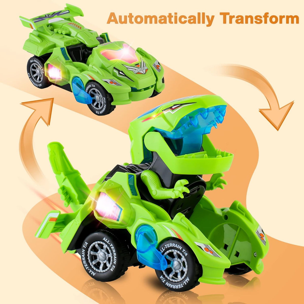 Transforming Dinosaur Car Toy for Kids 3-5 - Green - image 3