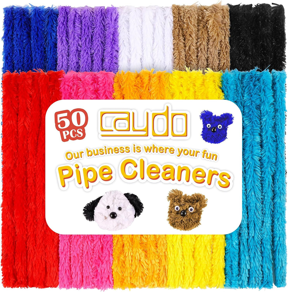 Caydo 50PCS Extra Thick Pipe Cleaners with 100pcs Eyes - Multicolor
