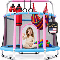 Happin 55’’ Trampoline for kids Safety Enclosure - Pastel Pink & Blue / Adventure