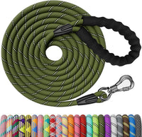 Heavy Duty Dog Leash, 15FT Training Leash with Swivel Lockable Hook, Padded Handle and Highly - 50ft*3/8" / Olive