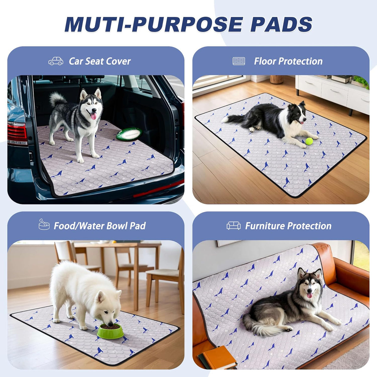 Washable Dog Pee Pads, Non-Slip Waterproof, Feather - Dolphin Pattern / 24"x24"(Pack of 2) - image 2