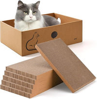 AUSCAT Cat Scratcher Box with 6PCS Cat Scratching Board, Cardboard Cat Scratchers for Indoor Cats, Reversible Cat Scratch Pads for Small Medium Kittens, 14.6" L x 10.9" W x 5.2" H