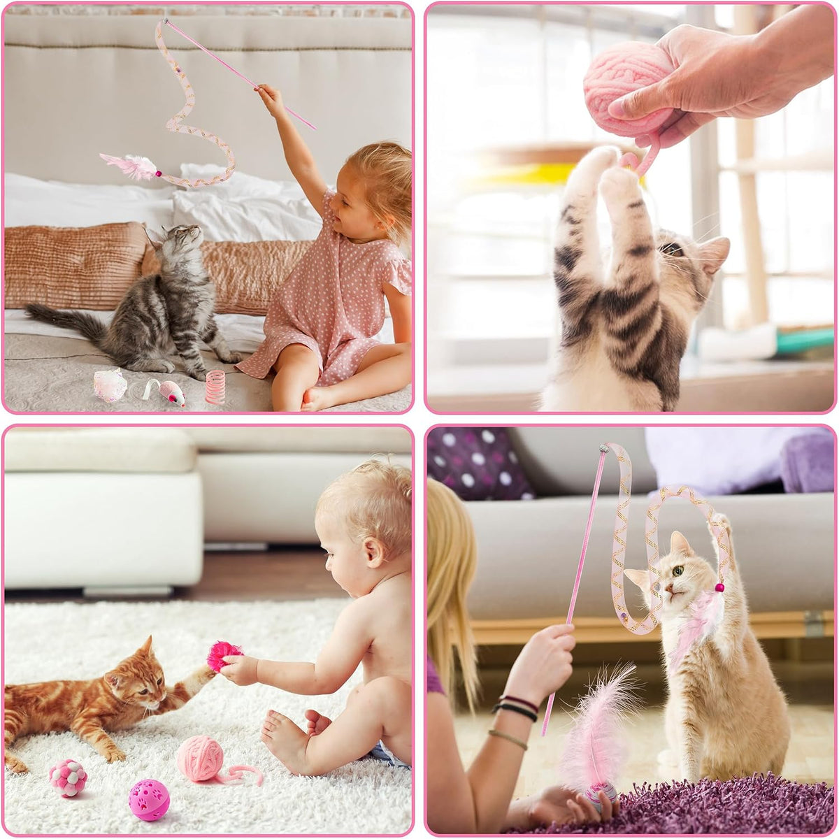 10-piece pink cat toy set with mice, bell balls, springs and crinkle balls - view 3