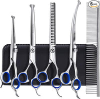 Gimars Titanium Coated Professional 6 in 1 4CR Stainless Steel Dog Grooming Scissors with Safety Round Tip, Heavy Duty Pet Grooming Scissor for Dogs, Cats and Other Animals