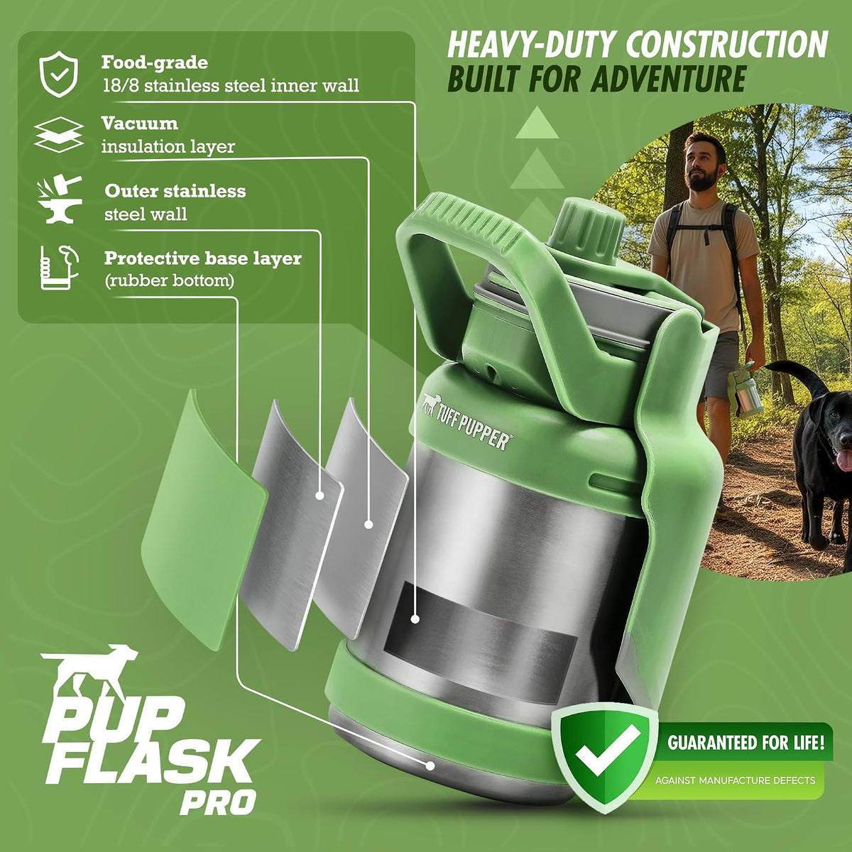 PupFlask Pro Portable Insulated Dog Water Bottle - Green / 30 Ounce - image 4