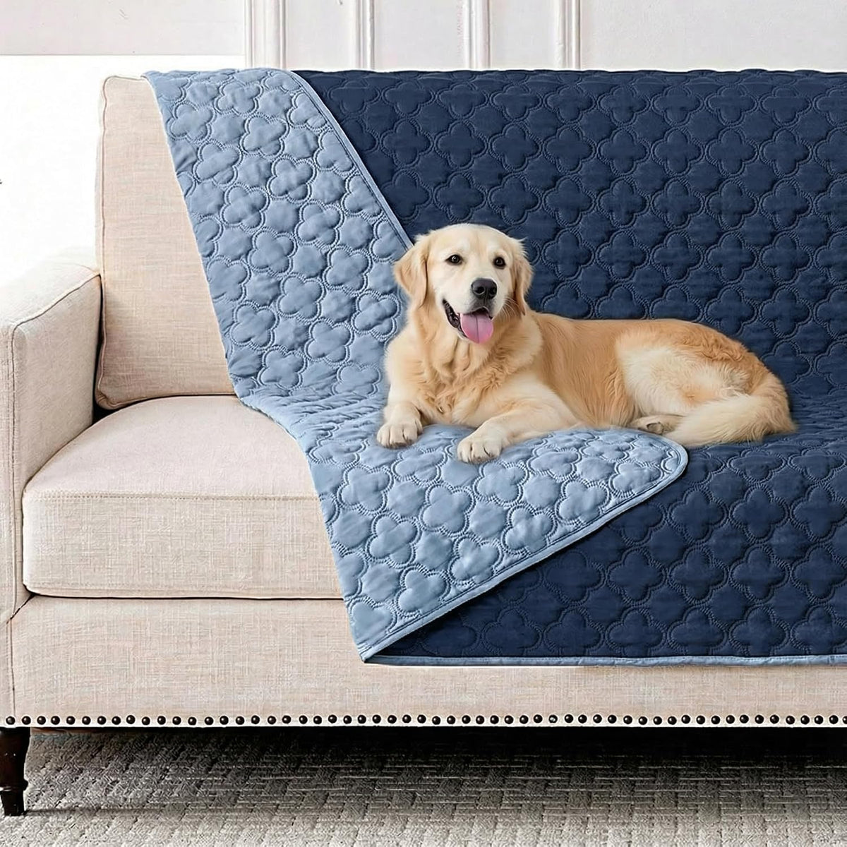 FunFurry Waterproof Dog Blanket, Couch Cover for Dogs Washable - 52 X 82 Inch - 1 Pack / Dark＆light Blue