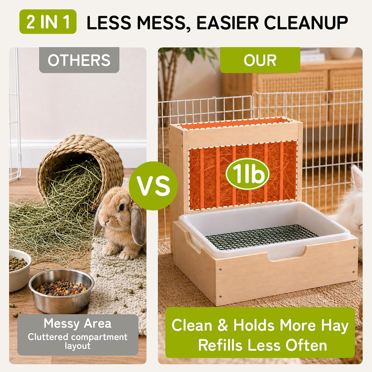 3 in 1 Extra Large Rabbit Hay Feeder with Litter Box - brown / Extra Large (2 in 1) - image 4
