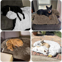 Calming Dog Bed Fluffy Plush Dog Mat for Furniture Protector with Removable Washable Cover for Large Medium Small Dogs and Cats (Medium(41x37x6), Camel)