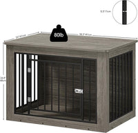 YITAHOME Dog Crate Furniture for Large Dogs, Side End Table, Modern Dogs Kennel Indoor up to 60 lb, 2-in-1 Iron-Wood Fusion Dog Cage with Waterproof Top, Safety Corners, Steel Lock,38" L,Greige