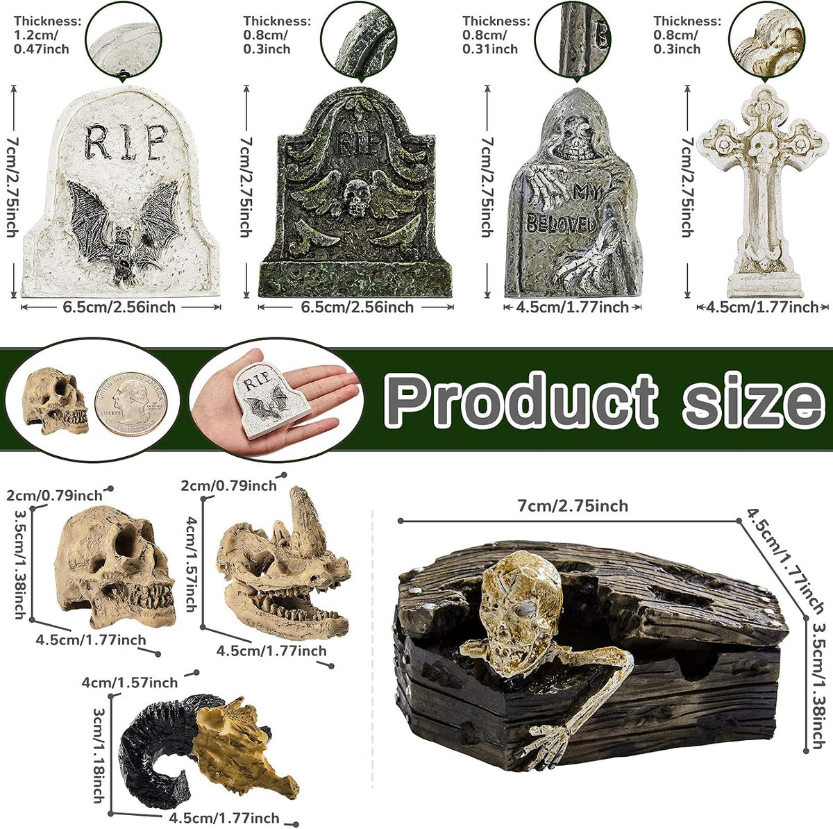 Yookeer 8 Pcs Gothic Skull Fish Tank Decor Halloween Village - image 2