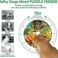 Slow Feeder Dog Bowl for Large Dogs with Non-Slip Base - Adjustable Speed Design, Removable Puzzle Inserts & Dishwasher Safe, Green