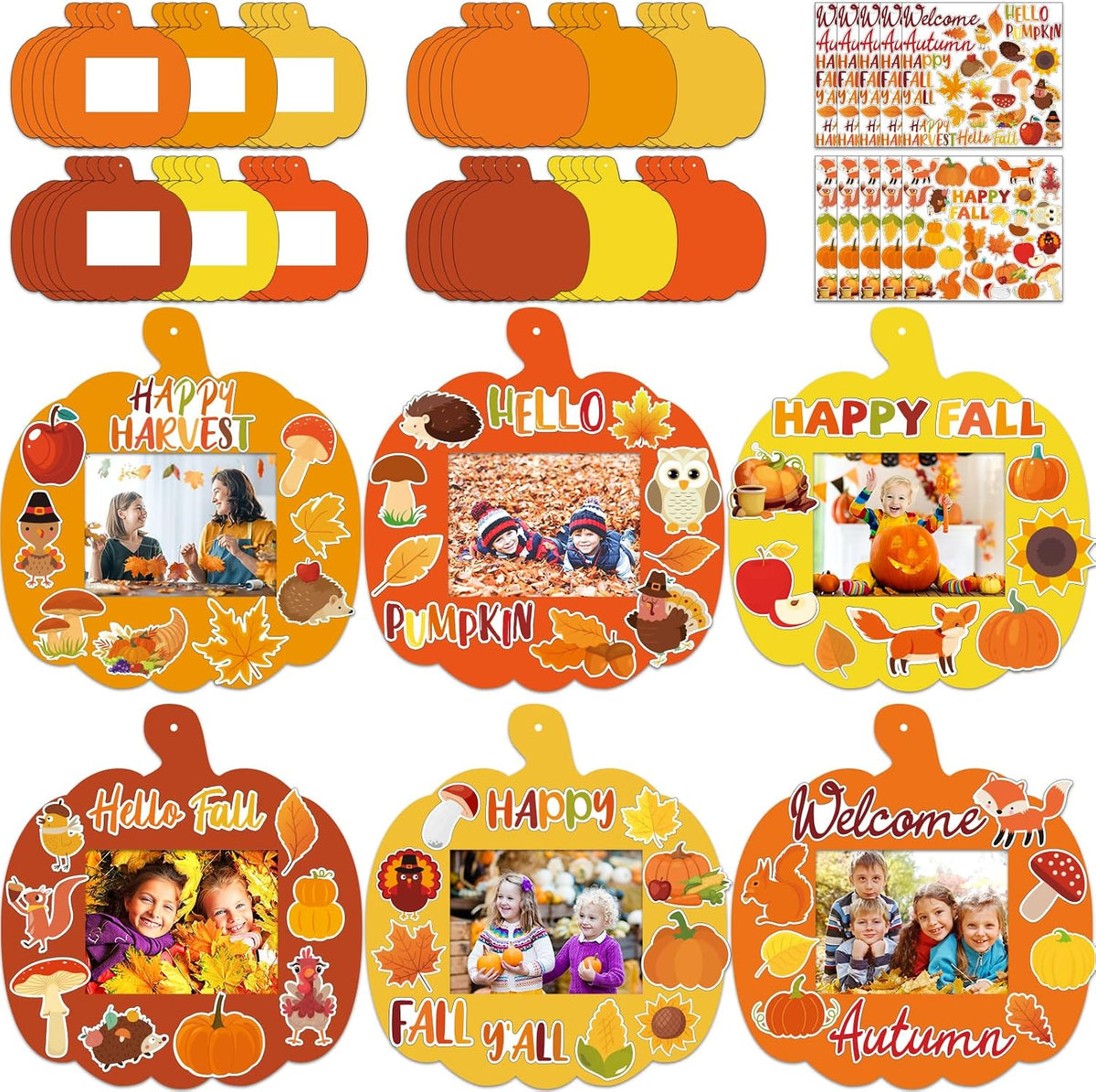 KEPEEL fall picture frame craft kit with 30 pumpkin photo frames and sticker sheets