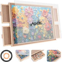 ALL4JIG 1500 Piece Rotating Puzzle Board with 4 Drawer - Natural Wood-4 Drawers / Extra Small-1000pcs