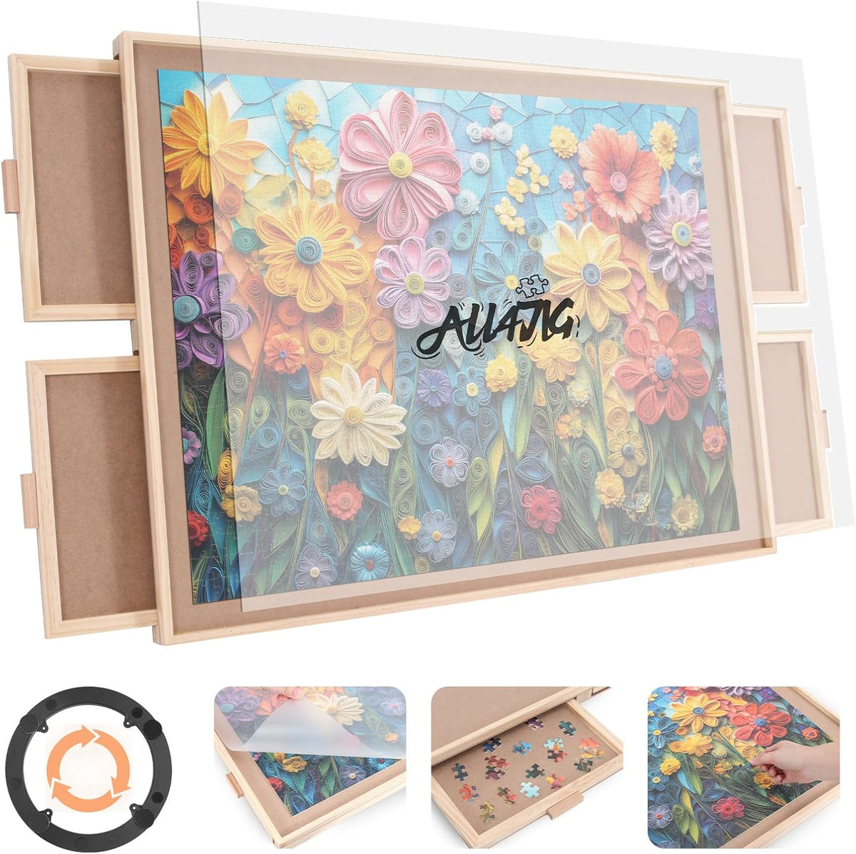 ALL4JIG 1500 Piece Rotating Puzzle Board with 4 Drawer - Natural Wood-4 Drawers / Extra Small-1000pcs