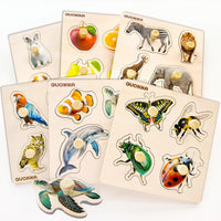 8 Wooden Puzzles for Toddlers 1-3 - Fruits and Animals