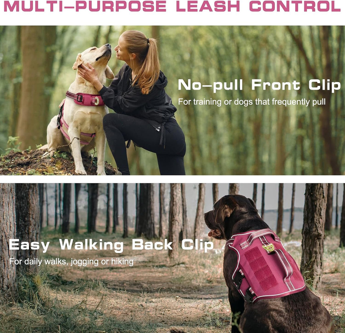 Dog Harness for Large Dogs - Pink / M(Neck:17-23",Chest:22-32"),35-50 lbs - image 3