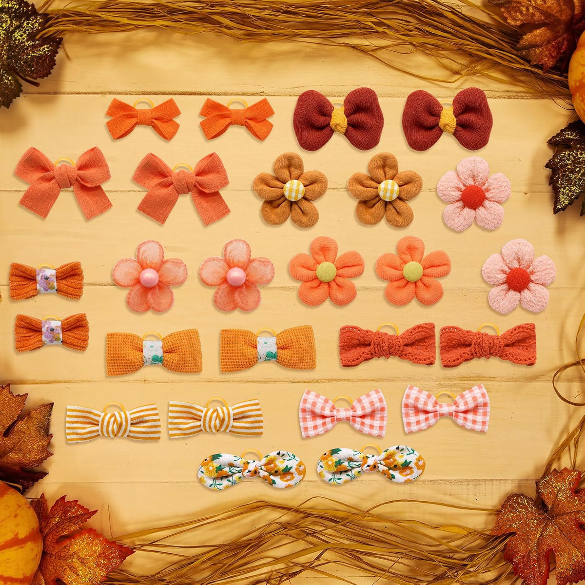 20Pcs Brown Dog Hair Bows with Rubber Bands for Small Medium Dogs – Essentials for Dogs - Orange-A326 - image 3