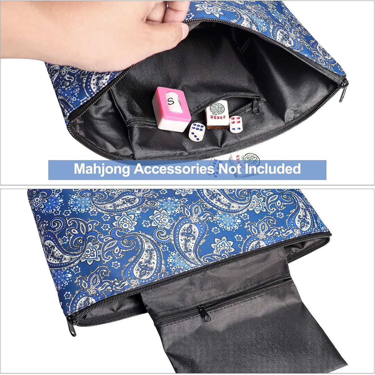 GUSTARIA empty mahjong tiles bag with blue print and zipper closure - view 16