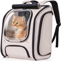 Pecute Cat Backpack Carrier, Large Space Cat Bubble Backpack - Khaki / 12.6"L x 10.2"W x 16.5"H