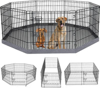 Foldable Metal Dog Exercise Pen/Pet Puppy Playpen Kennels Yard Fence - Gray / 24''H / Playpen+Bottom Pad