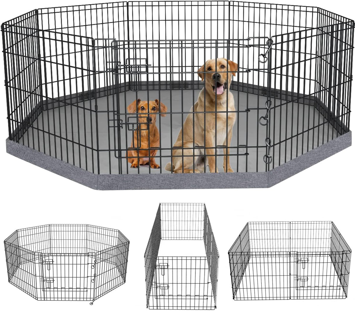 Foldable Metal Dog Exercise Pen/Pet Puppy Playpen Kennels Yard Fence - Gray / 24''H / Playpen+Bottom Pad