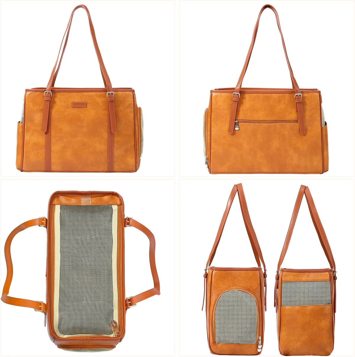 Fashion Dog Purse Pet Carrier Leather Bag for Small Dogs Cats Puppy - Brown - image 3
