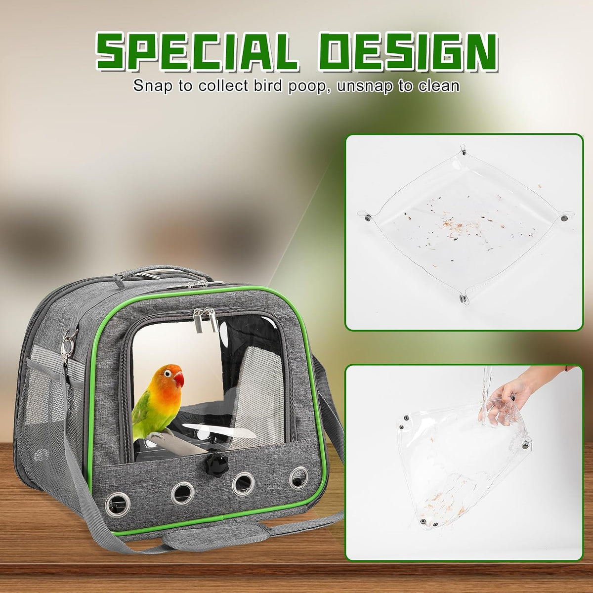 Small Bird Carrier, Large Window Travel Cage with Stand and Easy Clean Tray for Parrot Parakeet - Grey - image 3