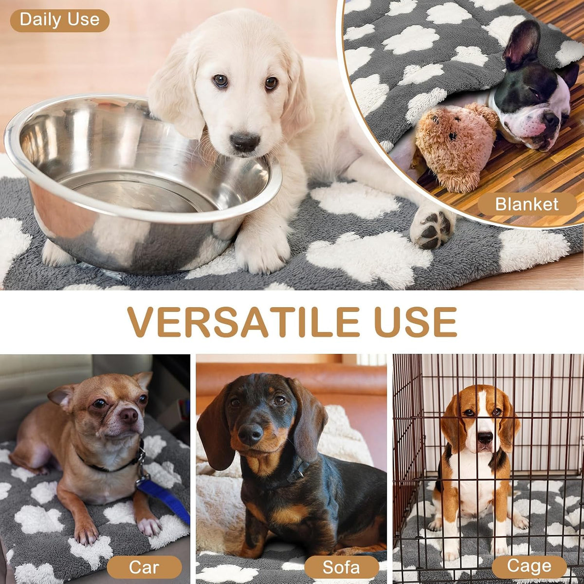4 Pcs Dog Crate Pads Soft Warm - Rectangular 18 x 24 x 1.6 Inch / Clouds / Gray - image 4