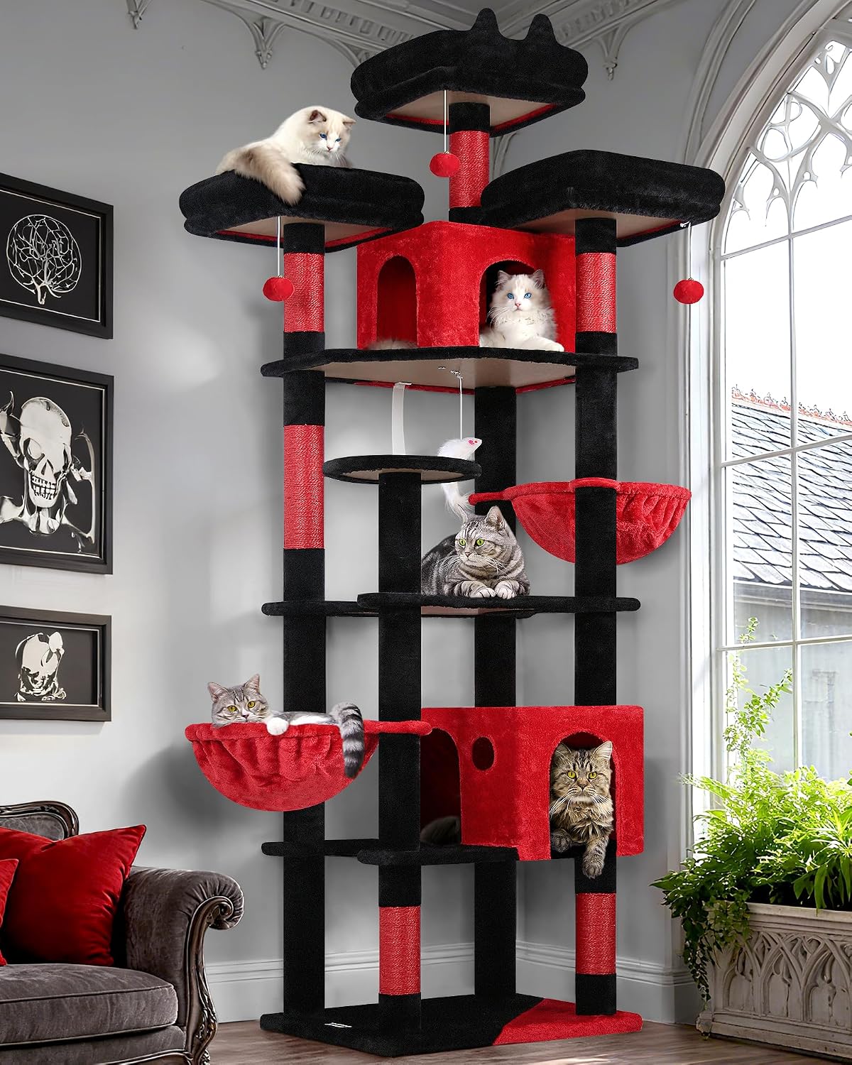 Globlazer Cat Tree Tower for Multiple Adult Cats, F82 - 82 inch / Blood-Goth