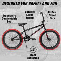cubsala Crossea 18 20 Inch Kids Freestyle BMX Bike for 5-13 Years Old – Fun for Kids & Family - Black & Red / 20 Inch / Without Pegs - image 2