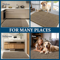 OLANLY Dog Door Mat for Muddy Paws 70x32, Absorbs Moisture and Dirt, Absorbent Non-Slip Washable Doormat, Quick Dry Chenille Mud Mat for Dogs, Entry Indoor Entryway Carpet for Inside Floor, Tan