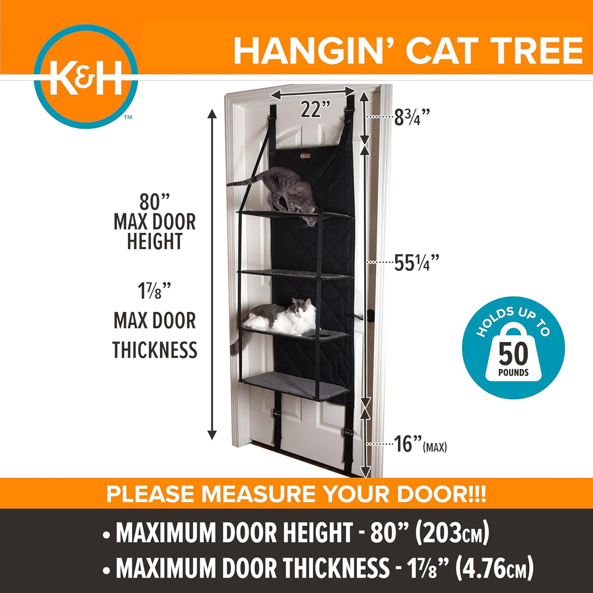 K&H Door Cat Tree, Over the Door Cat Furniture, Gray - image 2