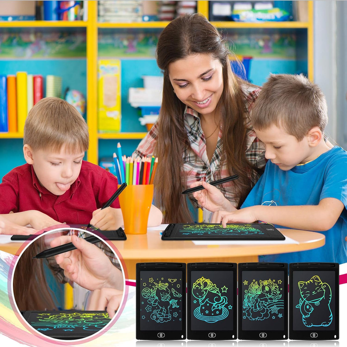 Zhehao 20 Pack 8.5 Inch LCD Writing Tablet Drawing Board - Black / Cute - image 4