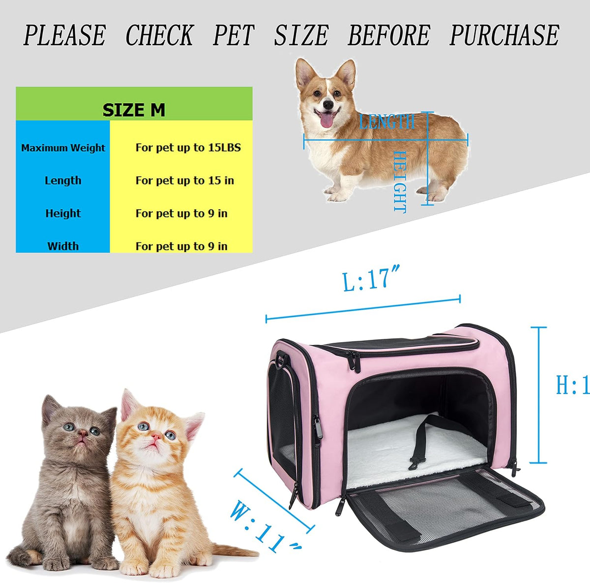 Soft sided pet carrier for small and medium cats and dogs with mesh windows - view 4