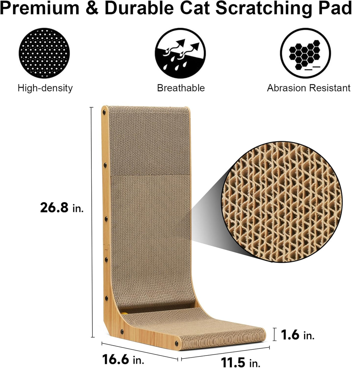 FUKUMARU Cat Scratcher, 26.8 Inch L Shaped Cat Scratch Pad for Indoor Cats – Essentials for Cats - 1 Pack 26.8 in Wood Color - image 3